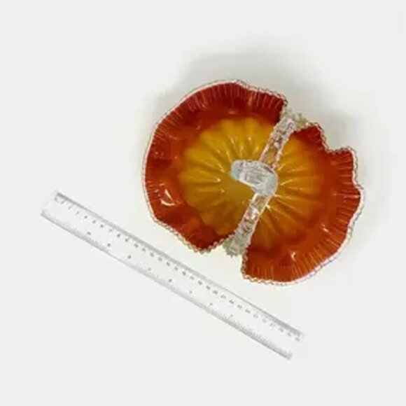 Persimmon Hand Blown Art Glass Basket With Thorn Handel - Picture 9 of 9